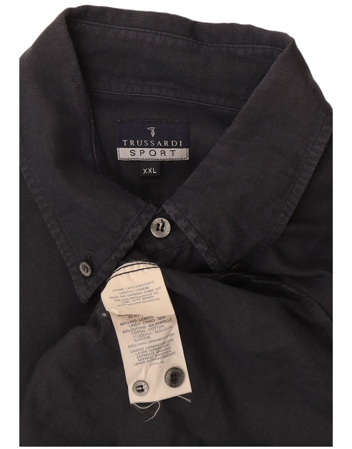 Trussardi Mens Shirt 2XL Black Linen