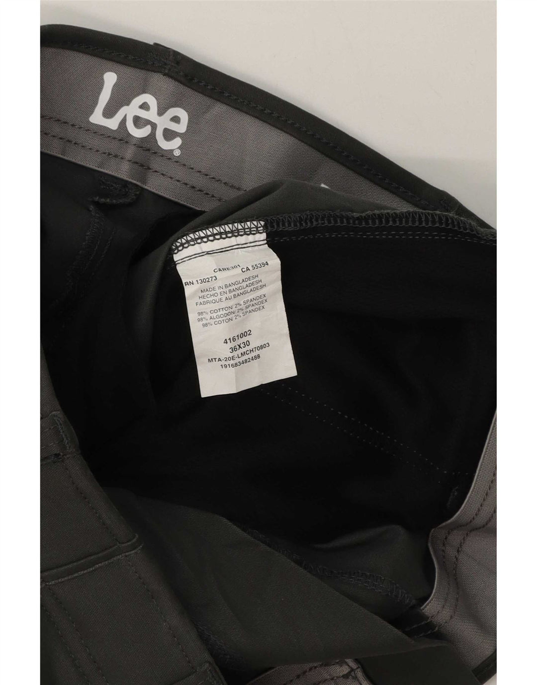 Lee Mens Regular Chino Trousers W36 L30 Grey Cotton