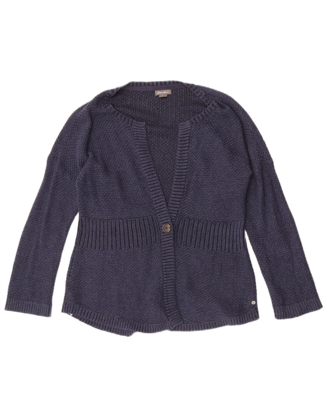Eddie Bauer Womens Cardigan Sweater UK 14 Medium Navy Blue Cotton