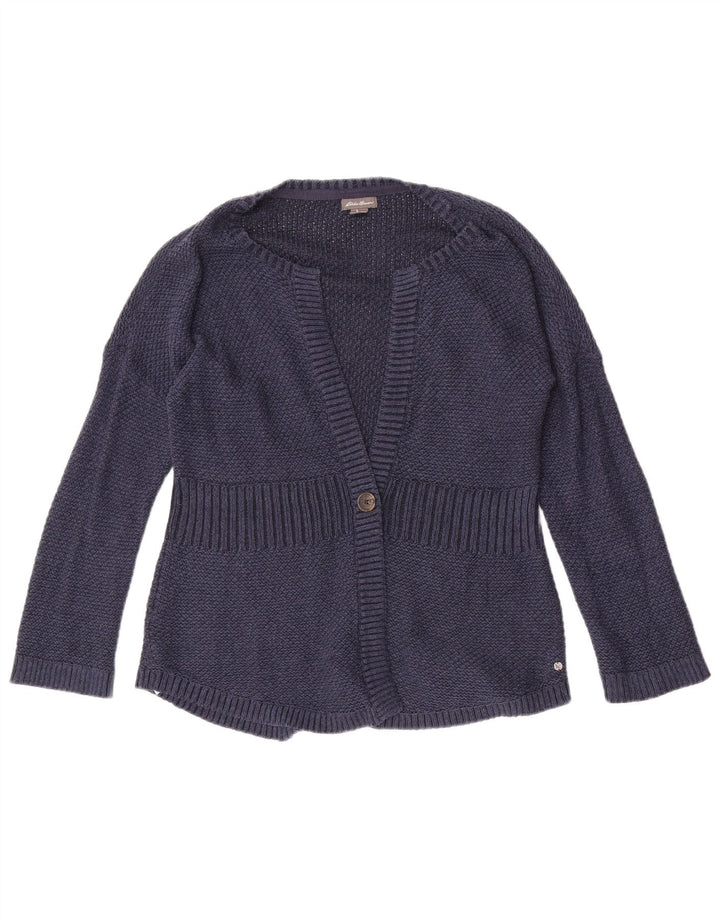 Eddie Bauer Womens Cardigan Sweater UK 14 Medium Navy Blue Cotton