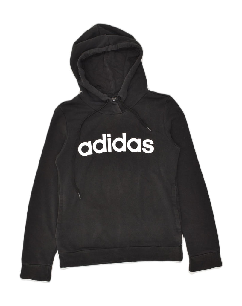 ADIDAS Womens Graphic Hoodie Jumper UK 4/6 XS Black Cotton | Vintage Adidas | Thrift | Second-Hand Adidas | Used Clothing | Messina Hembry 