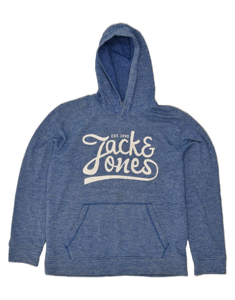 JACK & JONES Mens Graphic Hoodie Jumper XL Blue Flecked Polyester | Vintage Jack & Jones | Thrift | Second-Hand Jack & Jones | Used Clothing | Messina Hembry 