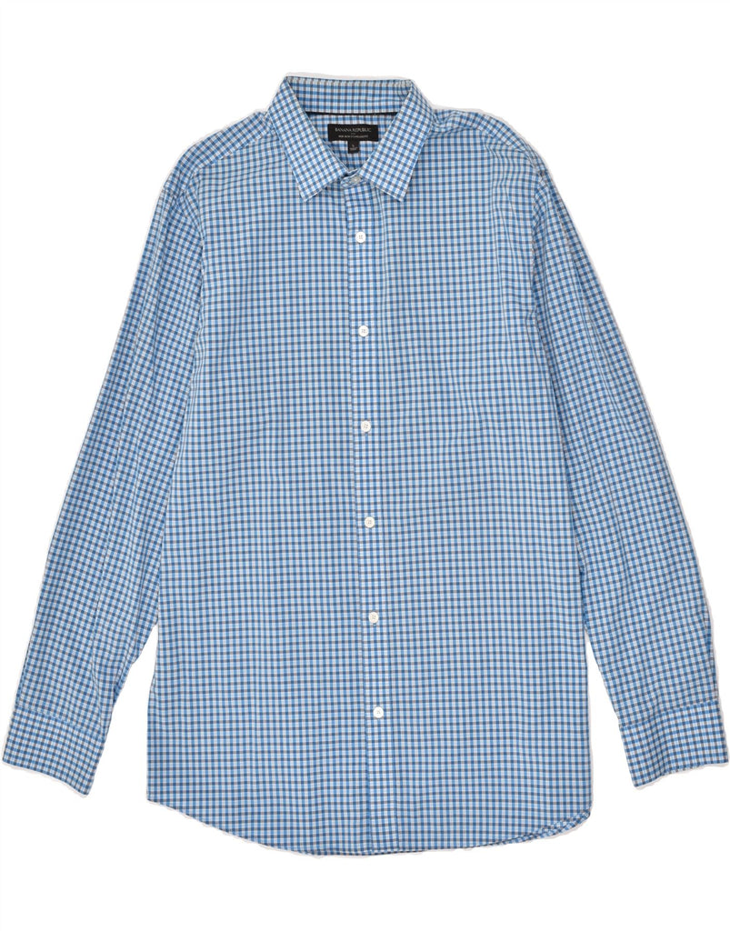 BANANA REPUBLIC Mens NON - IRON Standard Fit Shirt Large Blue Check Cotton | Vintage Banana Republic | Thrift | Second-Hand Banana Republic | Used Clothing | Messina Hembry 