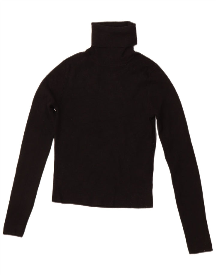 ZARA Womens Crop Roll Neck Jumper Sweater UK 12 Medium Black Viscose