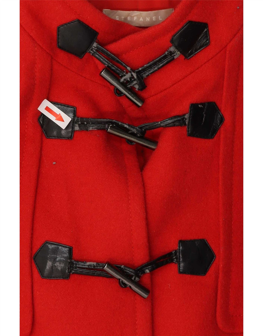 Stefanel Womens Hooded Duffle Jacket IT 48 XL Red Virgin Wool