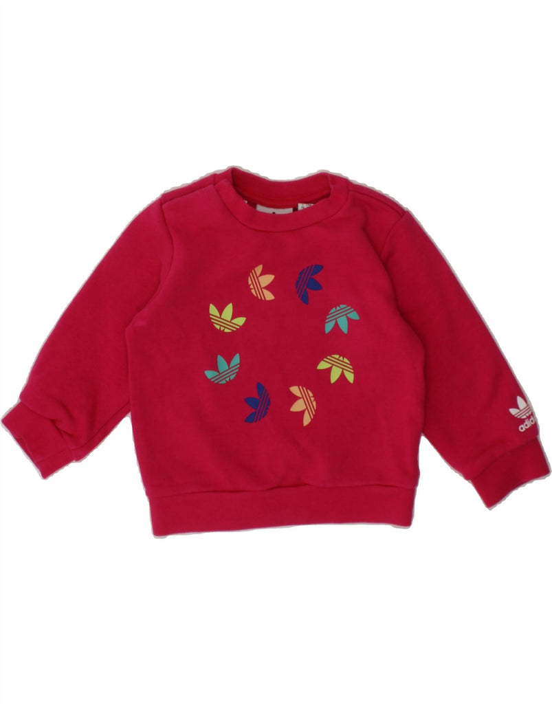 ADIDAS Baby Girls Graphic Sweatshirt Jumper 6-9 Months Red Cotton Vintage Adidas and Second-Hand Adidas from Messina Hembry 