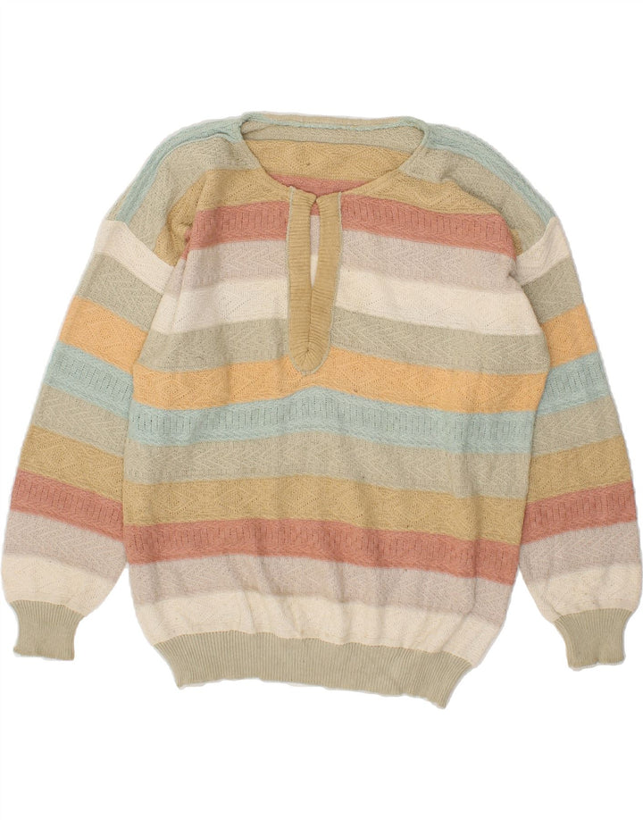 VINTAGE Womens V-Neck Jumper Sweater UK 16 Large Multicoloured Striped Vintage Vintage and Second-Hand Vintage from Messina Hembry 