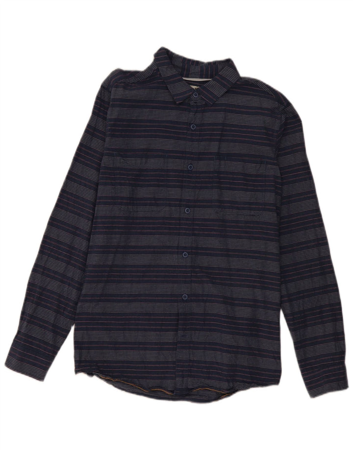 Hurley Mens Classic Fit Flannel Shirt Medium Navy Blue Striped Cotton