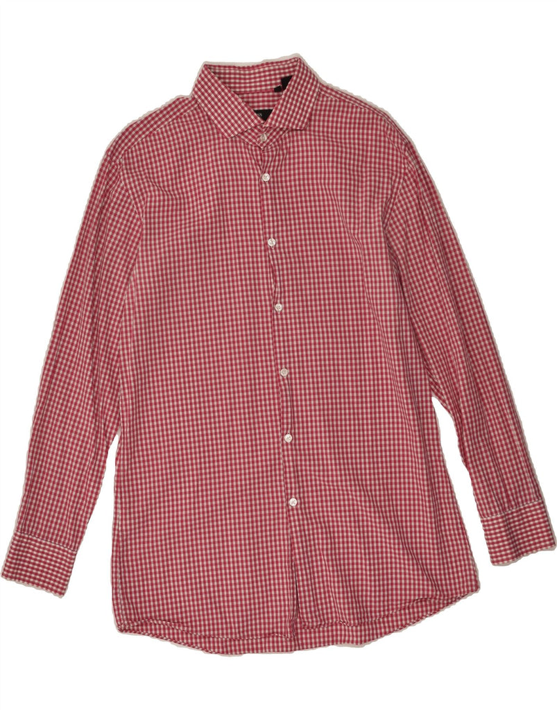 HUGO BOSS Mens Slim Fit Shirt Size 16 1/2 Large Red Gingham Cotton | Vintage Hugo Boss | Thrift | Second-Hand Hugo Boss | Used Clothing | Messina Hembry 