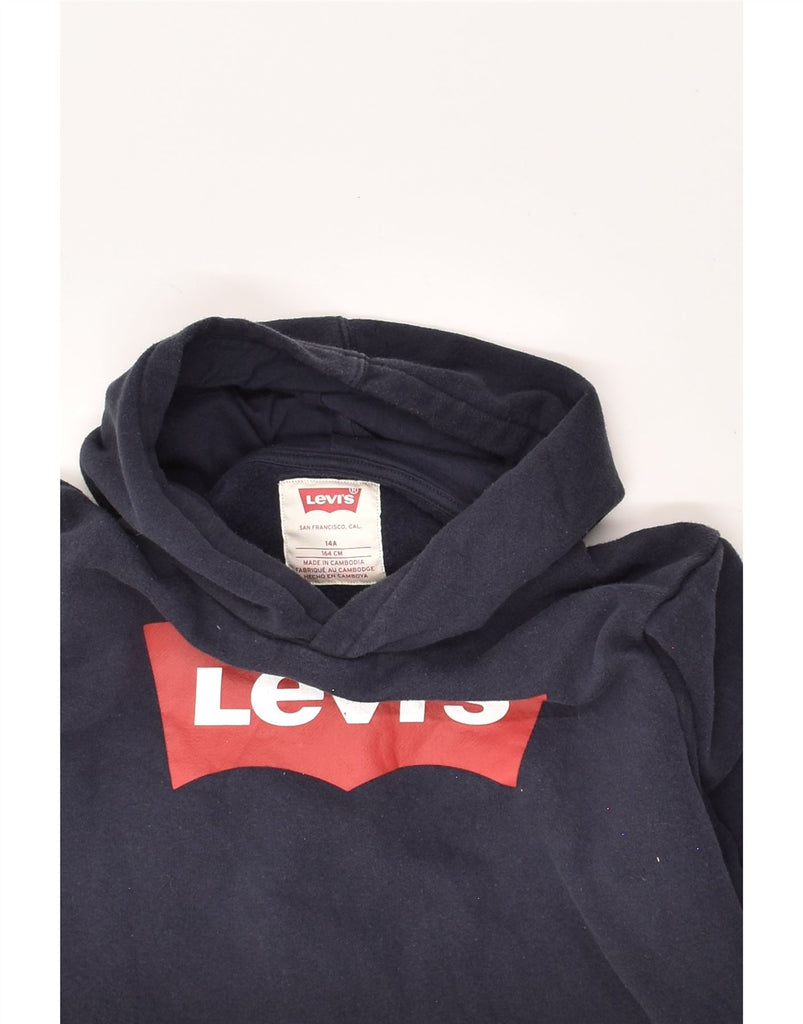 LEVI'S Boys Graphic Hoodie Jumper 13-14 Years Navy Blue Cotton | Vintage Levi's | Thrift | Second-Hand Levi's | Used Clothing | Messina Hembry 