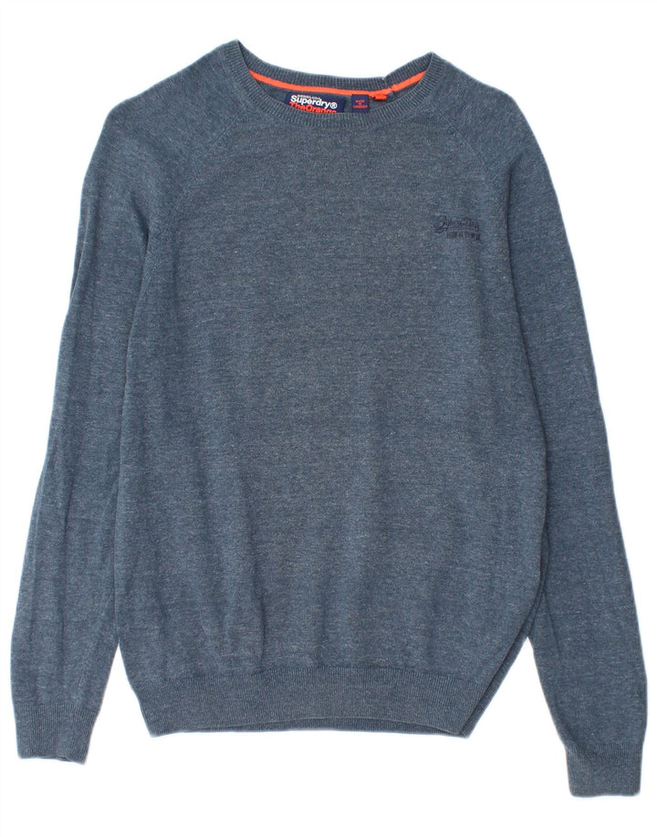 Superdry Womens Boat Neck Jumper Sweater UK 14 Medium Blue Cotton