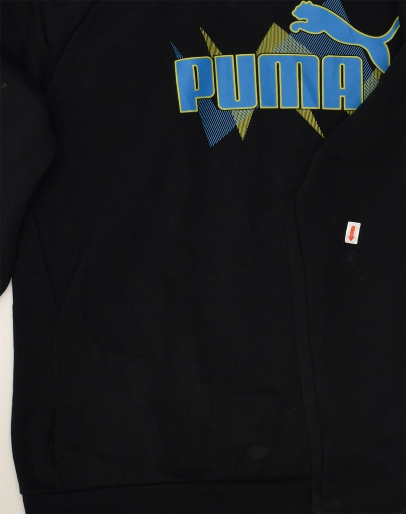 PUMA Boys Graphic Hoodie Jumper 13-14 Years Black Cotton | Vintage Puma | Thrift | Second-Hand Puma | Used Clothing | Messina Hembry 