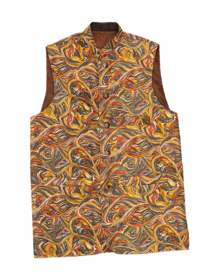 VINTAGE Mens Abstract Pattern Gilet UK 36 Small Yellow Vintage Vintage and Second-Hand Vintage from Messina Hembry 