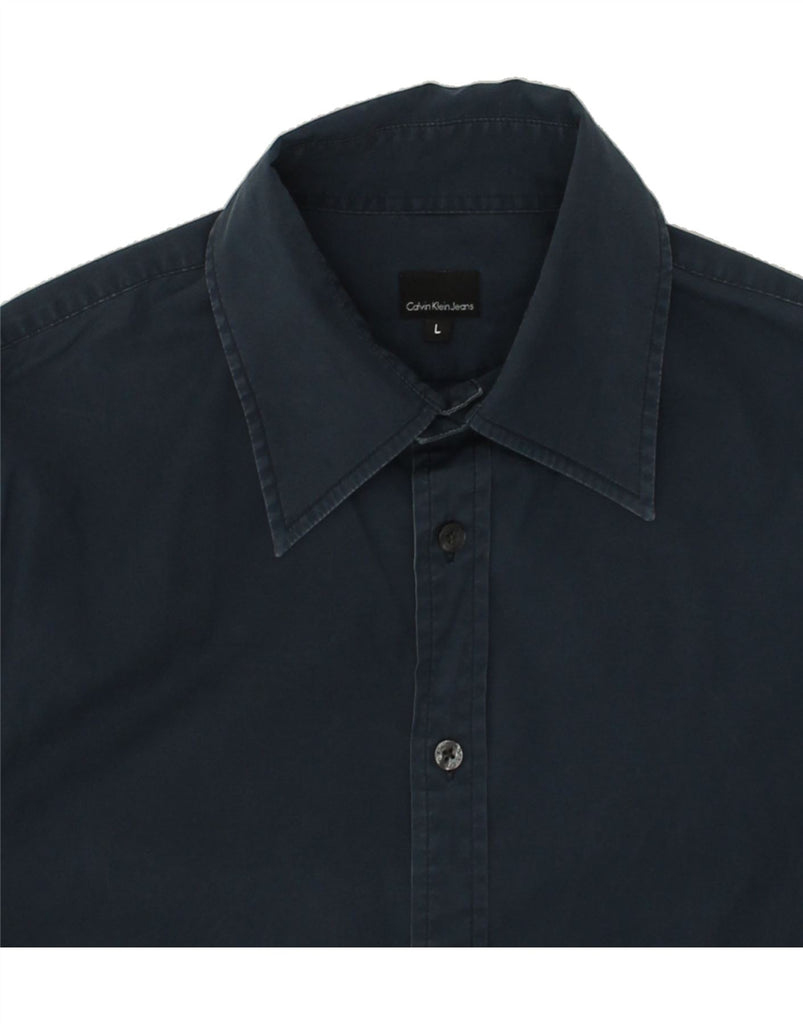 CALVIN KLEIN Mens Shirt Large Navy Blue Cotton | Vintage Calvin Klein | Thrift | Second-Hand Calvin Klein | Used Clothing | Messina Hembry 