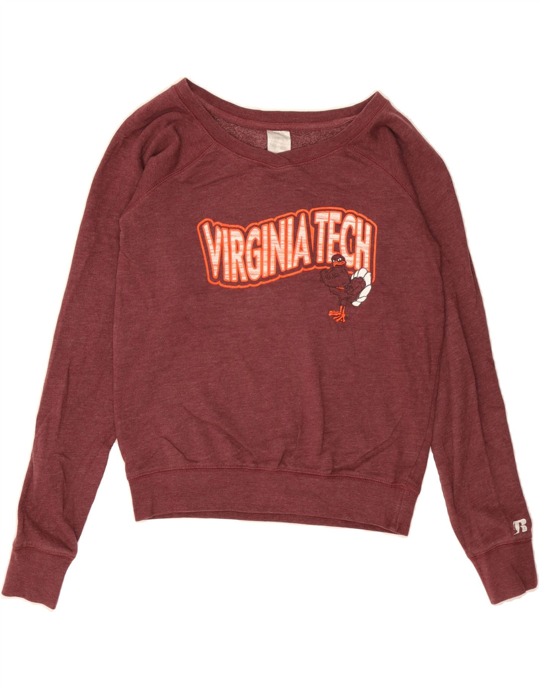 RUSSELL ATHLETIC Womens Graphic Sweatshirt Jumper UK 10 Small Maroon Vintage Russell Athletic and Second-Hand Russell Athletic from Messina Hembry 