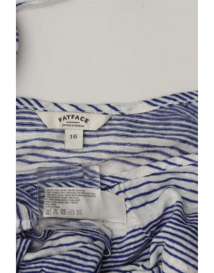 Fat Face Womens Blouse Top UK 16 Large  Blue Striped Linen