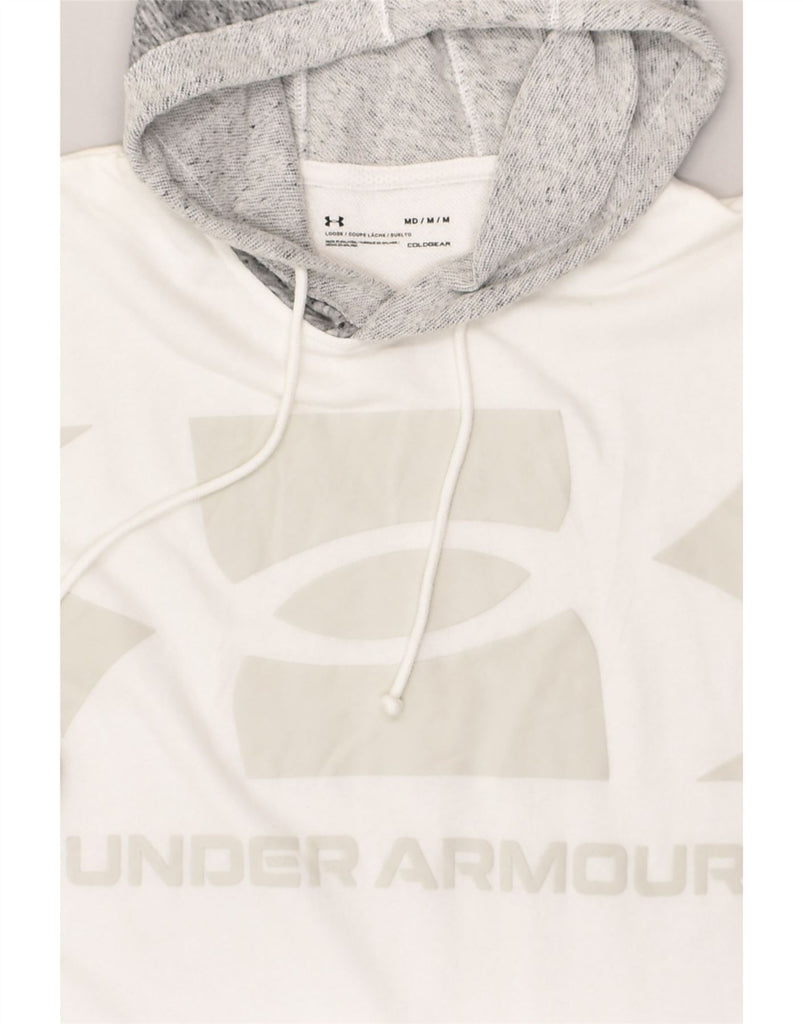 UNDER ARMOUR Mens Graphic Hoodie Jumper Medium White Colourblock Cotton | Vintage Under Armour | Thrift | Second-Hand Under Armour | Used Clothing | Messina Hembry 