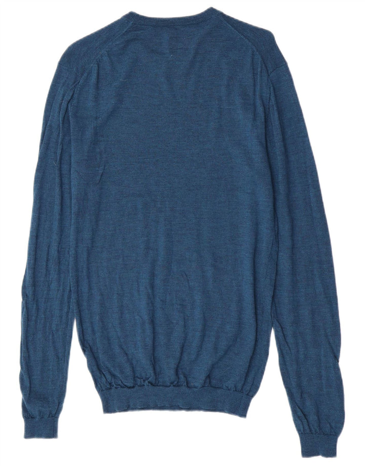 Jack Wills Mens Crew Neck Jumper Sweater Medium Blue Merino Wool