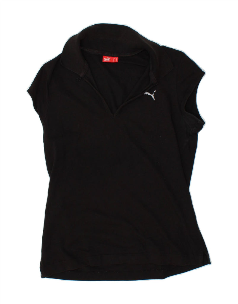 PUMA Womens Polo Shirt UK 12 Medium Black Cotton | Vintage Puma | Thrift | Second-Hand Puma | Used Clothing | Messina Hembry 