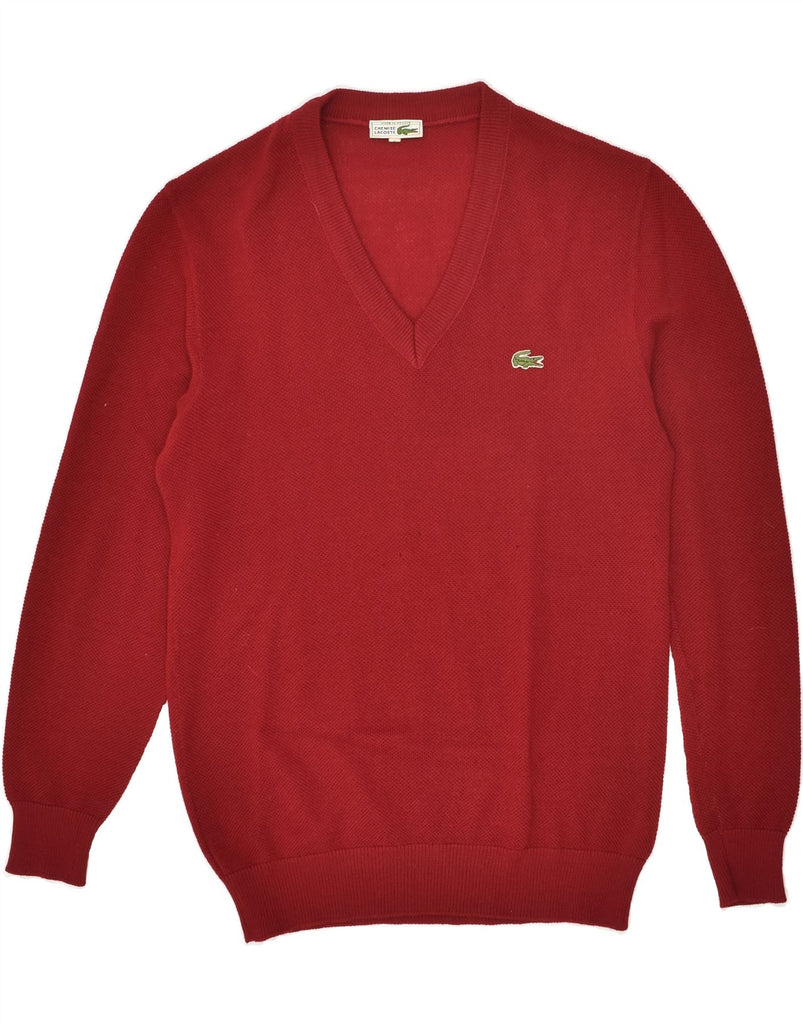 LACOSTE Mens V-Neck Jumper Sweater Size 4 Medium Red Wool | Vintage Lacoste | Thrift | Second-Hand Lacoste | Used Clothing | Messina Hembry 