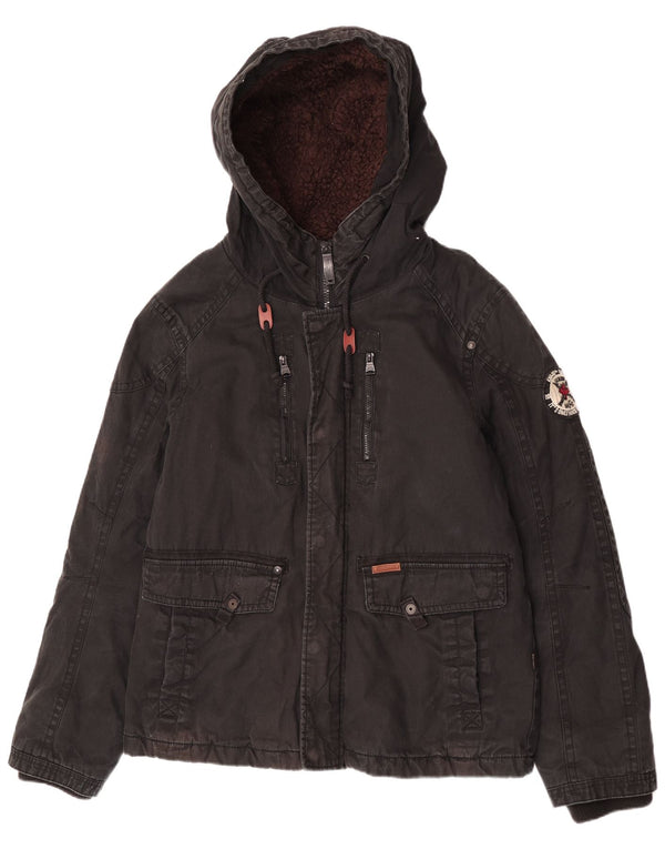 KHUJO Mens Hooded Utility Jacket UK 40 Large Black