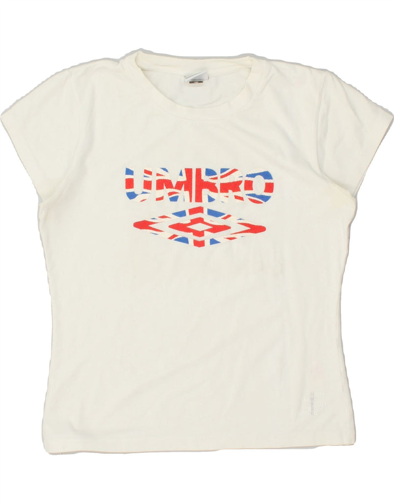 UMBRO Womens Graphic T-Shirt Top UK 12 Medium White Cotton Vintage Umbro and Second-Hand Umbro from Messina Hembry 