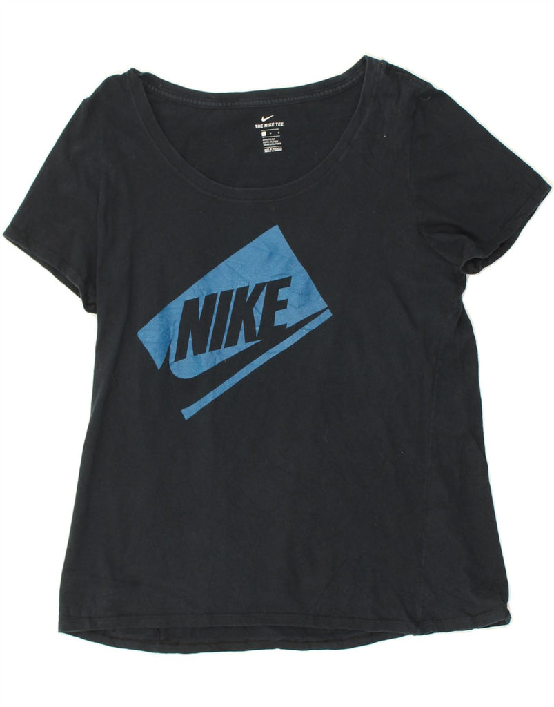 NIKE Womens Graphic T-Shirt Top UK 16 Large Navy Blue Cotton | Vintage Nike | Thrift | Second-Hand Nike | Used Clothing | Messina Hembry 