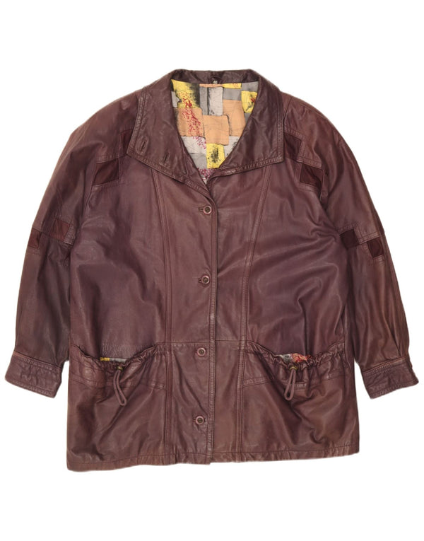 Vintage Womens Leather Jacket IT 46 Large Burgundy Geometric