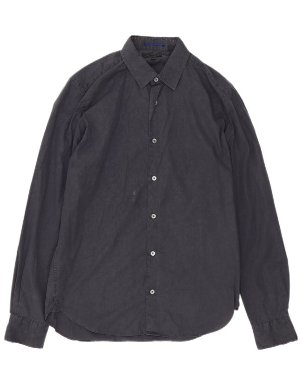 Ted Baker Mens Shirt Size 3 Medium Grey Pinstripe Cotton