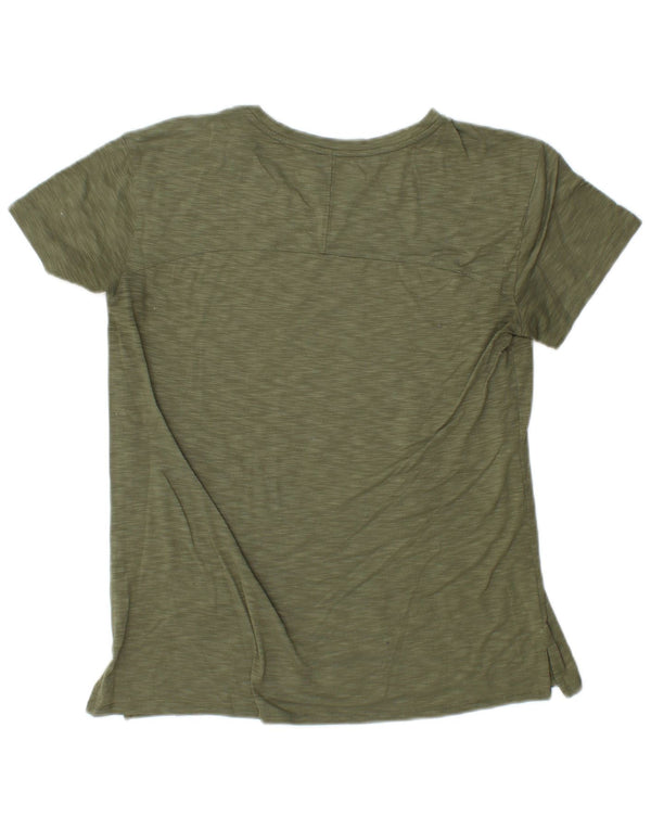 L.L.BEAN Womens T-Shirt Top UK 10 Small Khaki Flecked Polyester