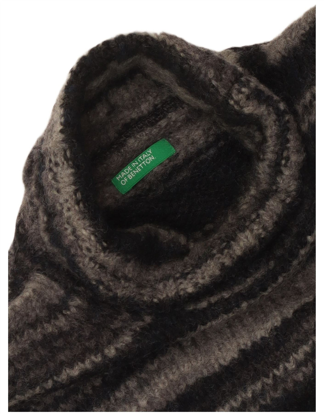 Benetton Womens Roll Neck Jumper Sweater UK 14 Large Grey Striped