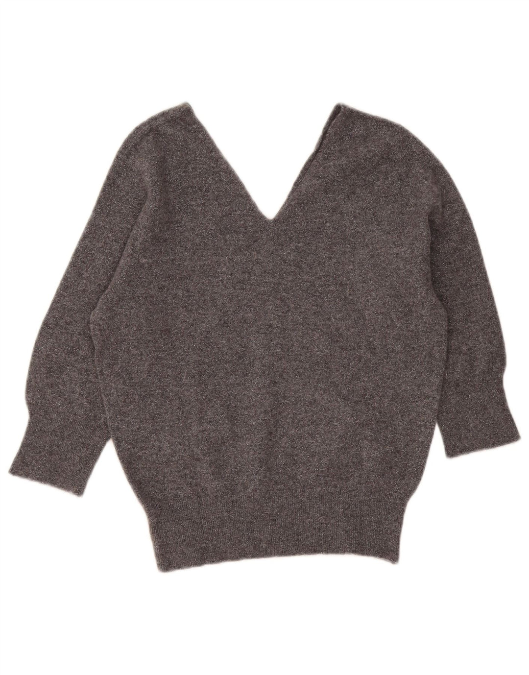 Kontatto Womens Crop V-Neck Jumper Sweater UK 12 Medium Grey Flecked