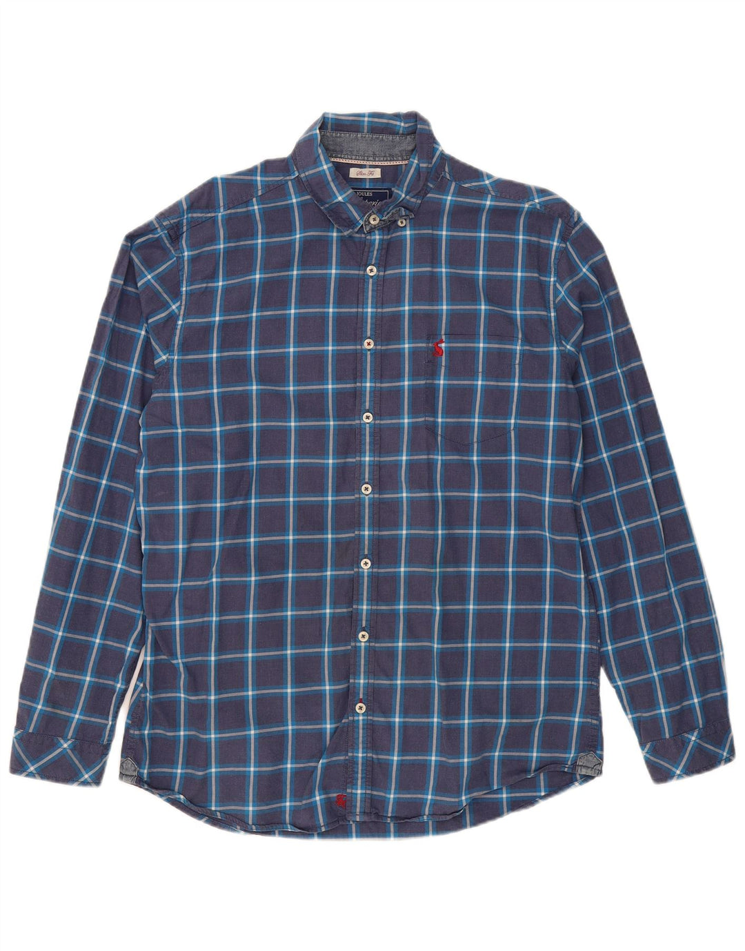 JOULES Mens Slim Fit Shirt Large Navy Blue Check Cotton