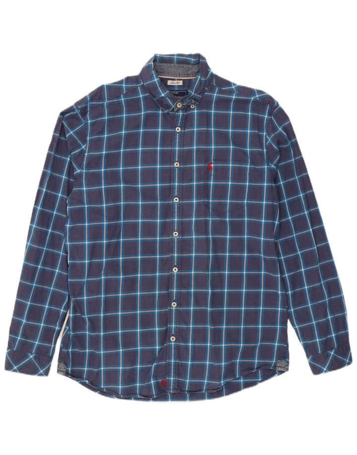 JOULES Mens Slim Fit Shirt Large Navy Blue Check Cotton