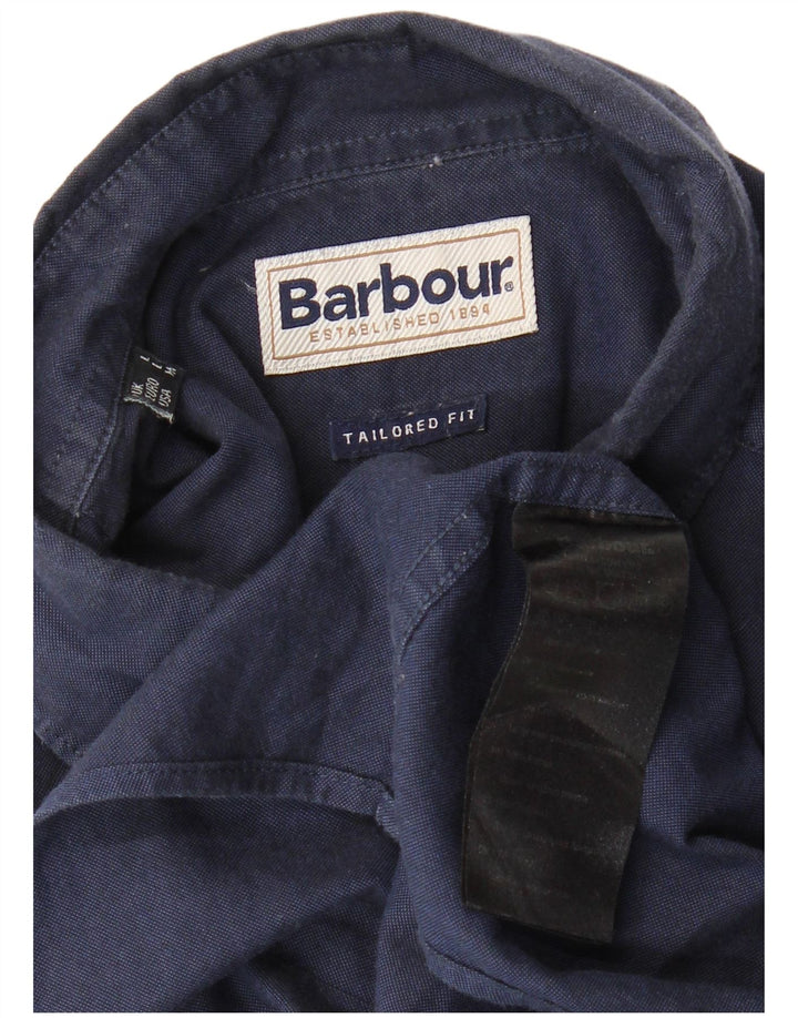 BARBOUR Mens Tailored Fit Shirt Large Navy Blue Cotton
