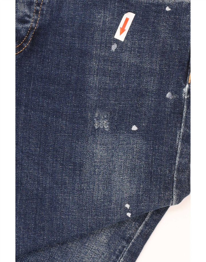Gas Mens Distressed Slim Jeans W29 L34 Navy Blue Cotton