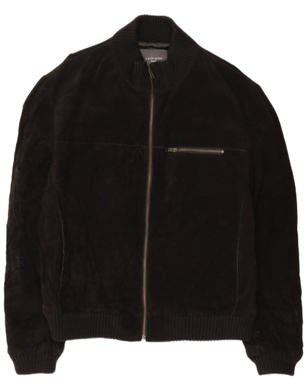 Vintage Mens Suede Bomber Jacket UK 44 2XL Black Leather