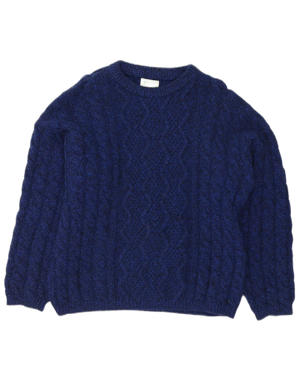 Benetton Mens Boat Neck Jumper Sweater IT 50 Medium Navy Blue Virgin Wool