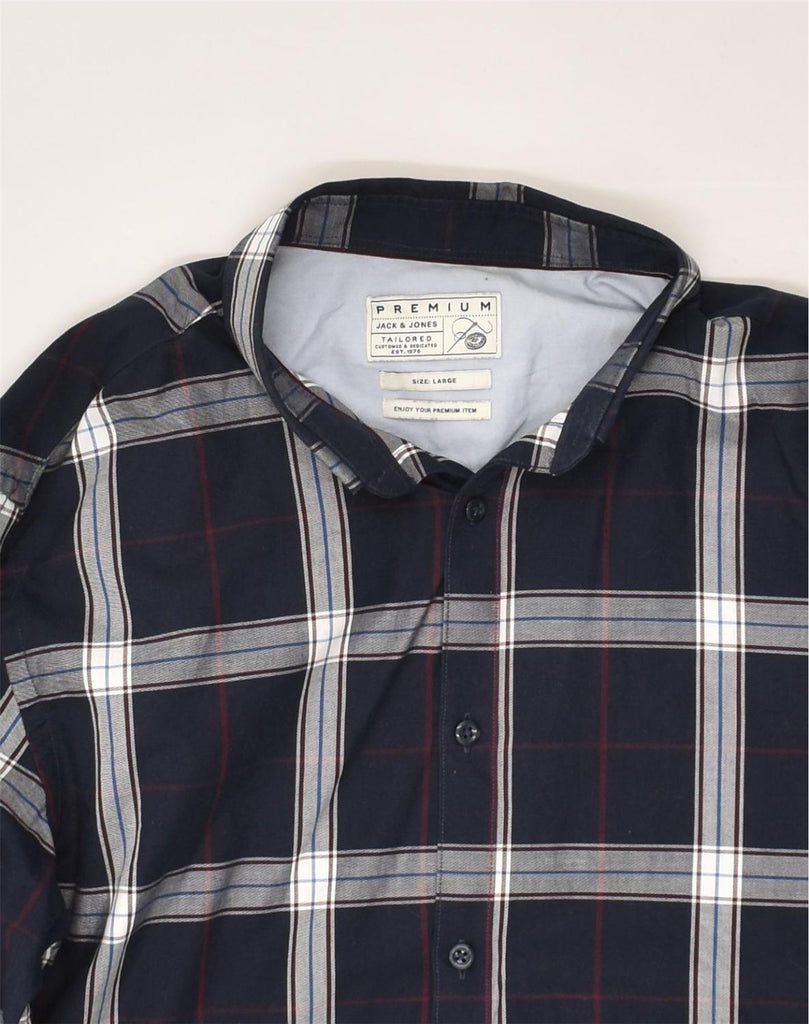 JACK & JONES Mens Slim Shirt Large Navy Blue Check Cotton | Vintage Jack & Jones | Thrift | Second-Hand Jack & Jones | Used Clothing | Messina Hembry 