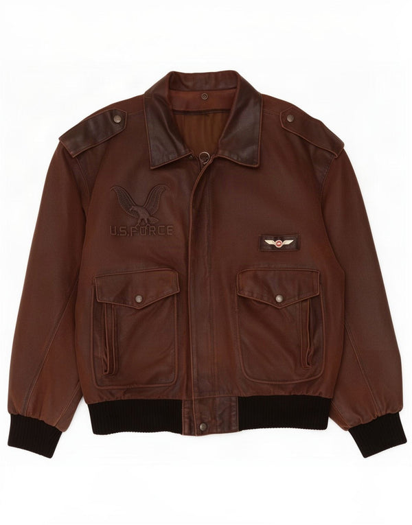 U.S Air Force Mens Leather Jacket IT 52 XL Brown Colourblock