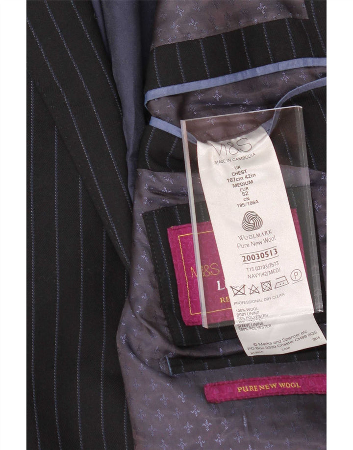Marks & Spencer Mens 2 Button Blazer Jacket UK 42 Large Navy Blue Pinstripe