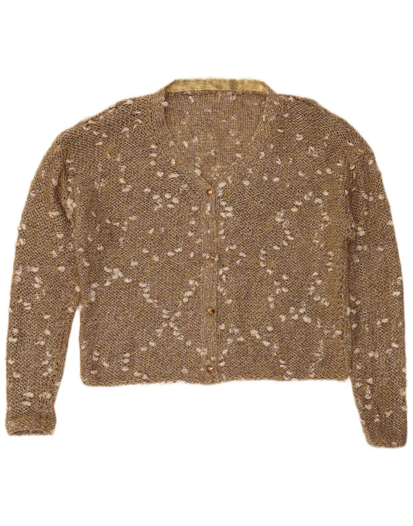VINTAGE Womens Crop Crochet Cardigan Sweater UK 16 Large Brown Flecked