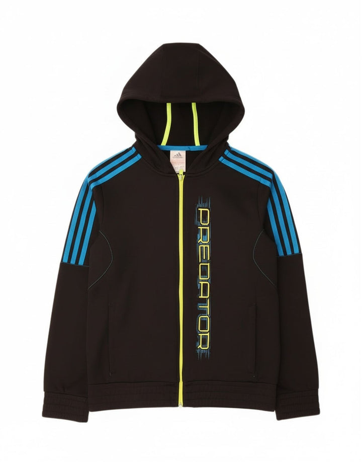 Adidas Boys Predator Graphic Zip Hoodie Sweater 13-14 Years Black Polyester
