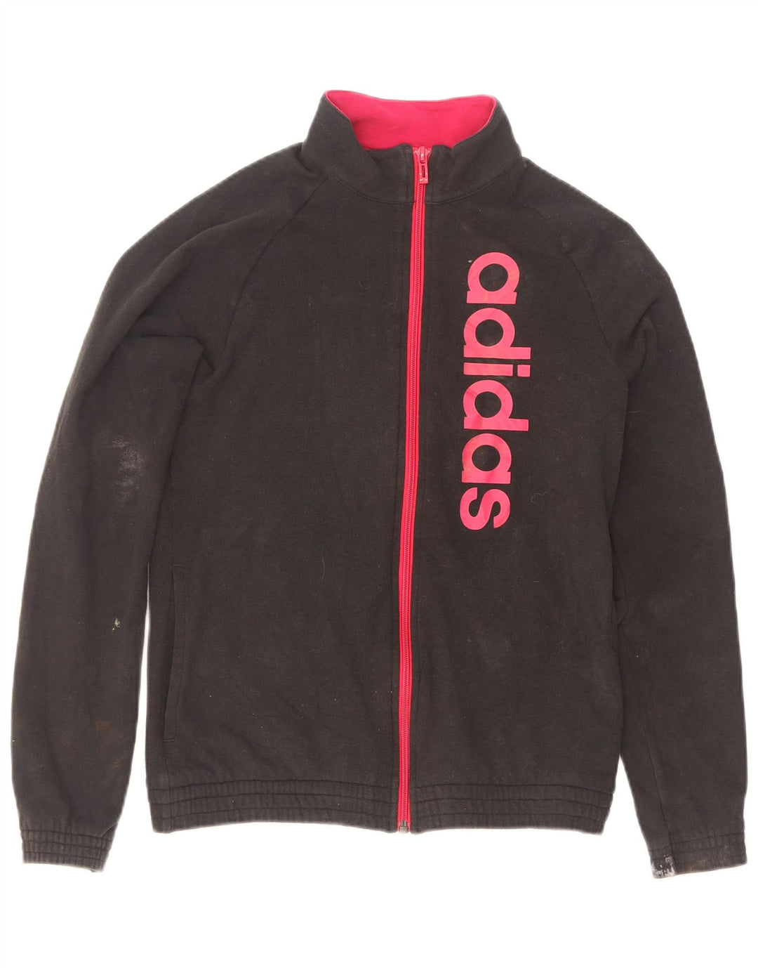 Adidas Womens Graphic Tracksuit Top Jacket UK 6 XS Black
