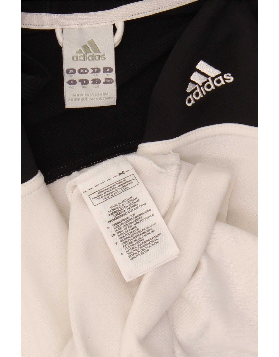Adidas Womens Zip Hoodie Sweater UK 16 Large White Colourblock Polyester