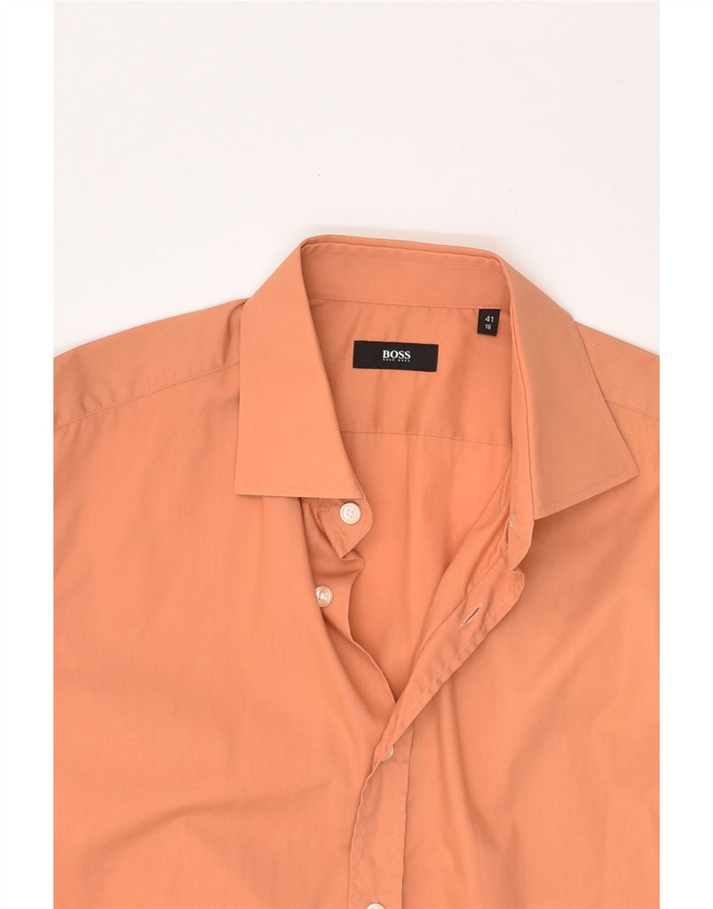 HUGO BOSS Mens Shirt Size 16 41 Large Orange Cotton | Vintage Hugo Boss | Thrift | Second-Hand Hugo Boss | Used Clothing | Messina Hembry 