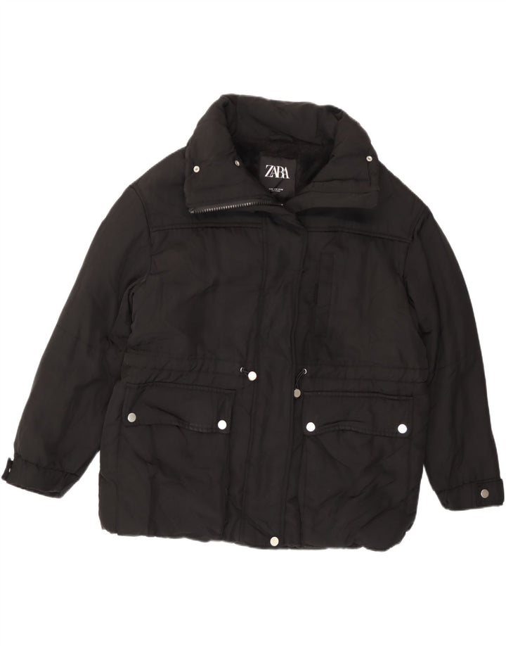 Zara Womens Oversized Sherpa Padded Jacket UK 14 Medium Black Polyester