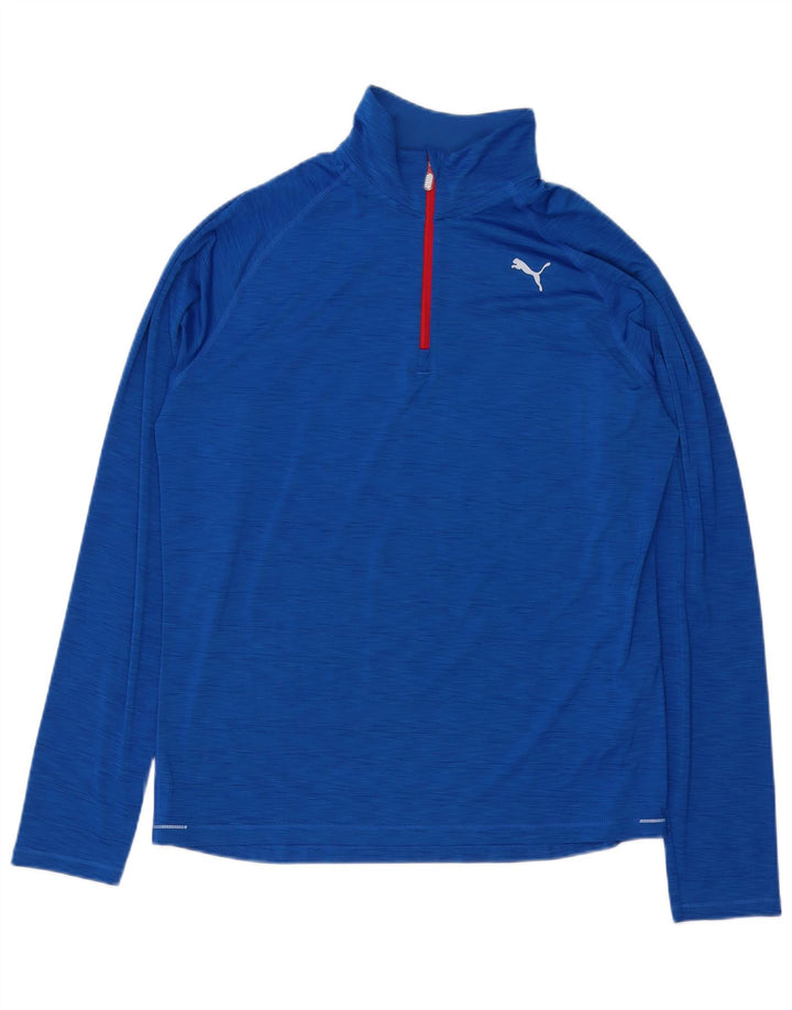 Puma Mens Zip Neck Top Long Sleeve Large Blue Flecked Polyester