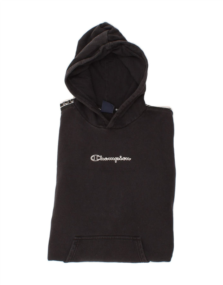 CHAMPION Mens Graphic Hoodie Jumper Medium Black Cotton Vintage Champion and Second-Hand Champion from Messina Hembry 