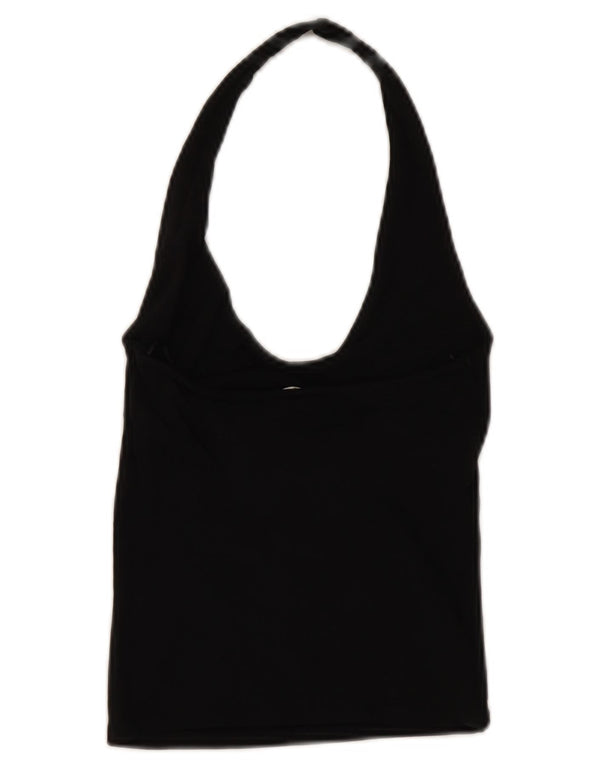 Zara Womens Crop Halter Top UK 12 Medium Black Cotton